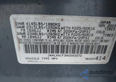 2004 Mitsubishi Outlander Xls from USA, damaged, VIN JA4LX41F34U043372